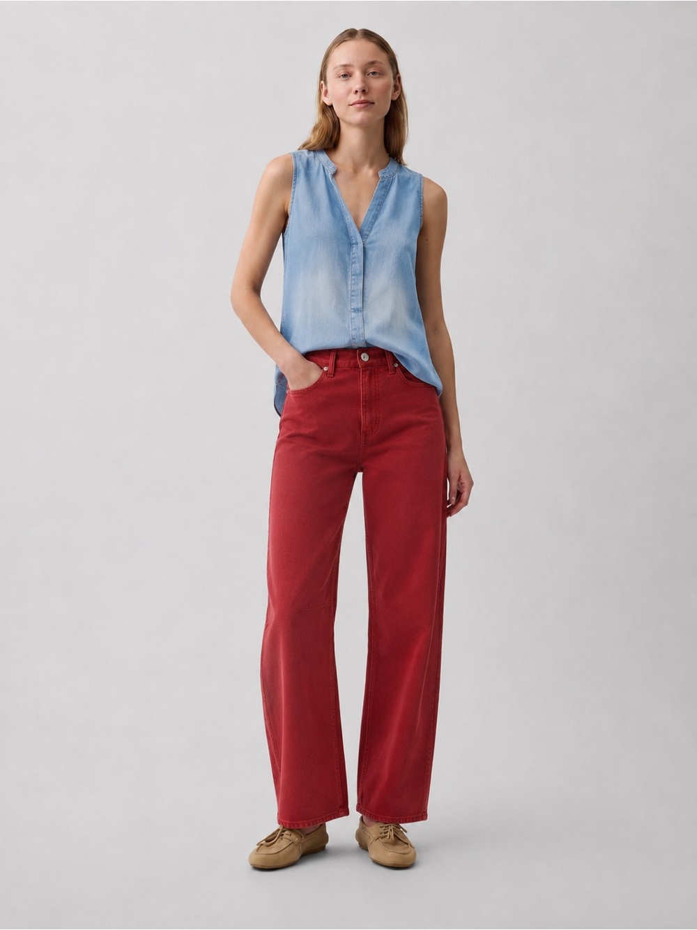 Cloth & Stone Sleeveless Tencel Chambray Button Front Blouse | Medium